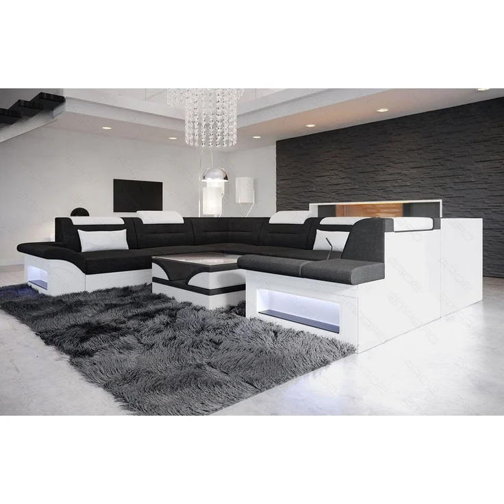 Stoff Wohnlandschaft Brianza – Komfort & Stil - Strukturstoff - Schwarz-Weiß - Rechts – Bild 3