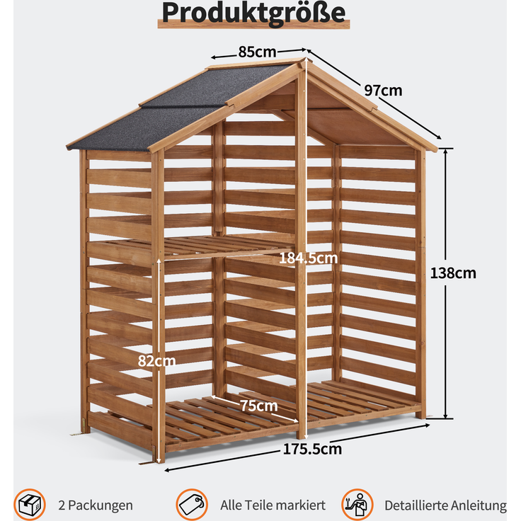 M MCombo Holzregal Außen, Kaminzubehör Kaminholzregal mit 2 Ebenen, Brennholzregal mit Wasserdichter Abdeckung 1213 – Bild 3