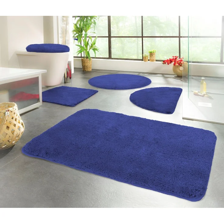 KiNZLER Badematte Chaozhou, Badvorleger, Badezimmer Teppich, Höhe 20 mm, rutschhemmend beschichtet, fußbodenheizungsgeeignet, Polyester, halbrund, 2er-Set halbrund 50x80 cm / rechteckig 60x100 cm, Badteppich, Uni Farben, weich, als rechteckig, rund & S... – Bild 1