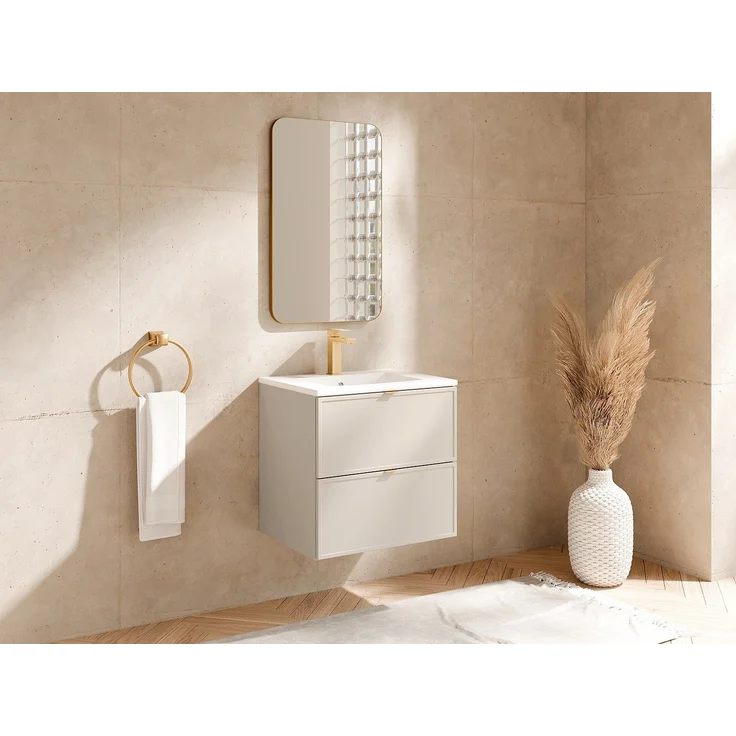 Vente-unique - Hängender Badezimmer-Unterschrank mit Einbau-Waschbecken – Beige – B60 cm – ONDIL – Bild 2