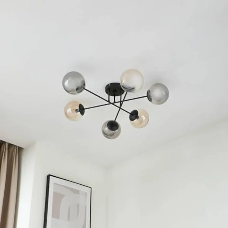 Lindby Deckenlampe Isamer, 6-flammig in Schwarz, Metall, E14, moderne Deckenleuchte für Wohnzimmer – Bild 4