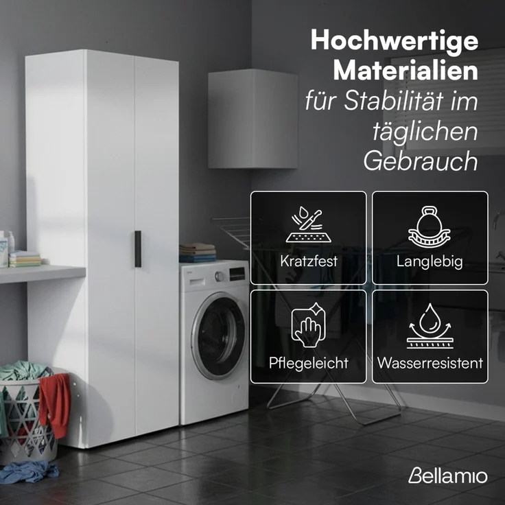 Bellamio 'Lurio' Mehrzweckschrank, weiß mit schwarzem Griff, 176x33x60 cm, Besenschrank mit Staubsaugerfach – Bild 6