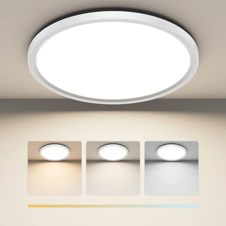 ROTTOGOON Deckenlampe LED Deckenleuchte Flach 24W 2200LM, 3CCT, Ø29cm | Modern Schlicht Rund Deckenleuchte, 3000K/4000K/6500K, Ultra Dünn, für Badezimmer Schlafzimmer Wohnzimmer Küche