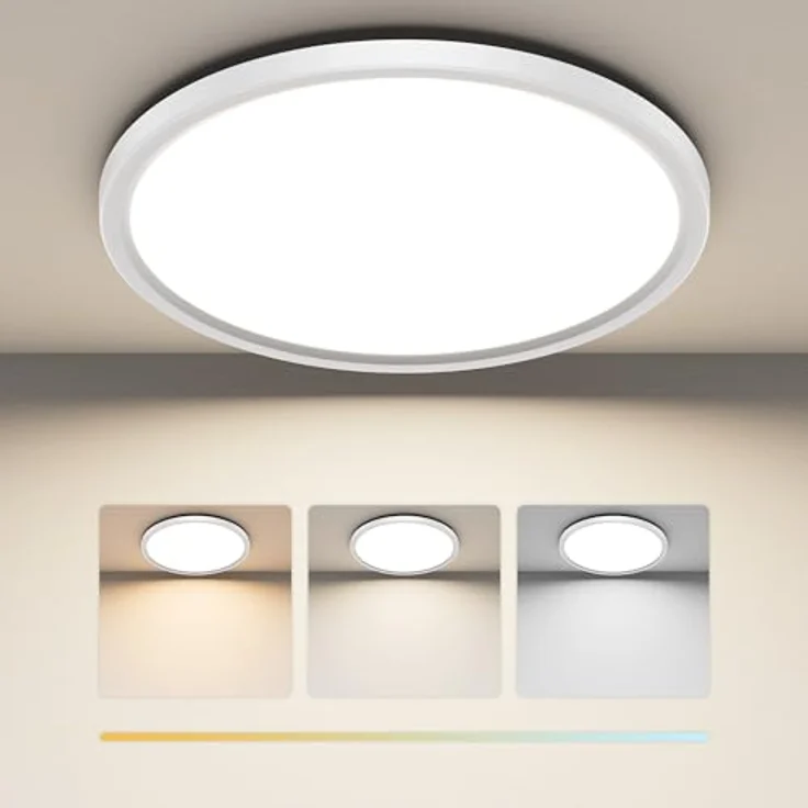 ROTTOGOON Deckenlampe LED Deckenleuchte Flach 24W 2200LM, 3CCT, Ø29cm | Modern Schlicht Rund Deckenleuchte, 3000K/4000K/6500K, Ultra Dünn, für Badezimmer Schlafzimmer Wohnzimmer Küche – Bild 1