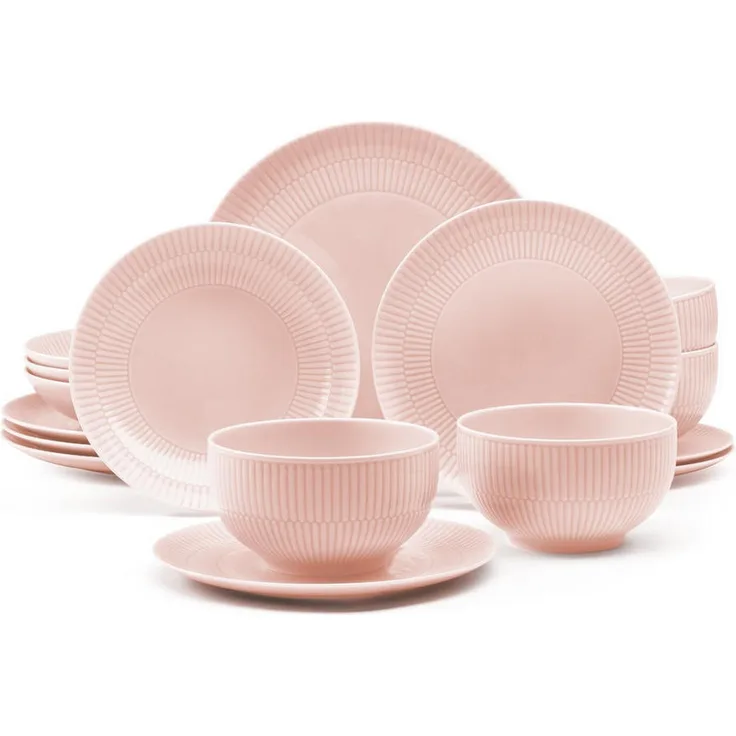 Seltmann Weiden Amina Starter-Set, 16-teiliges Geschirrset aus Porzellan, rosa, spülmaschinen- und mikrowellengeeignet
