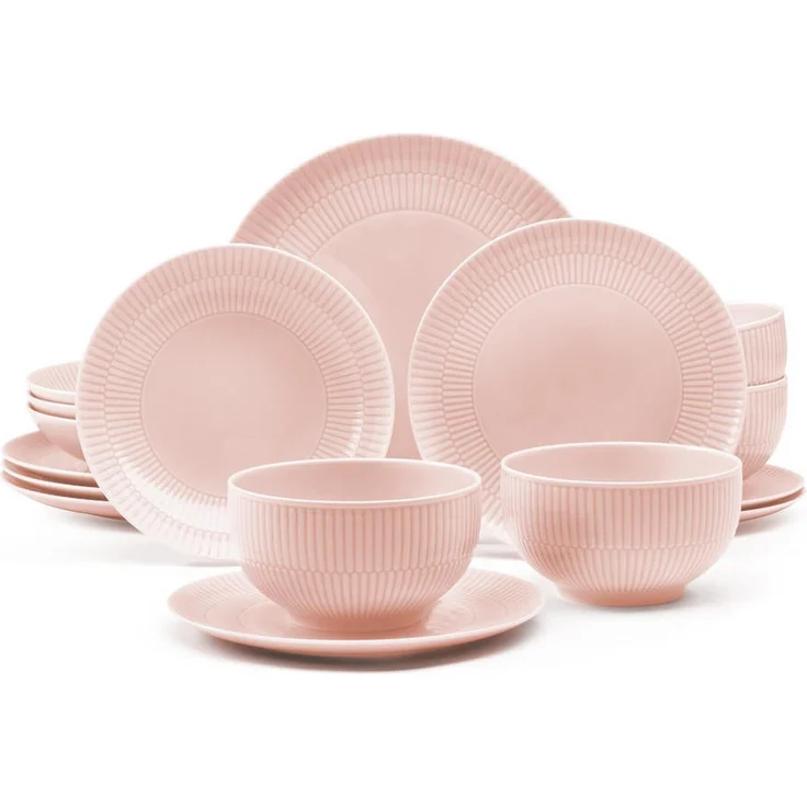 Seltmann Weiden Amina Starter-Set, 16-teiliges Geschirrset aus Porzellan, rosa, spülmaschinen- und mikrowellengeeignet