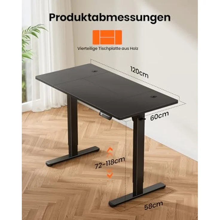 ErGear Elektrisch Höhenverstellbarer Schreibtisch 120x60 cm, Schreibtisch Höhenverstellbar mit 4 Memory-Funktion, Gaming Tisch mit Vierteilige Tischplatte – Bild 7