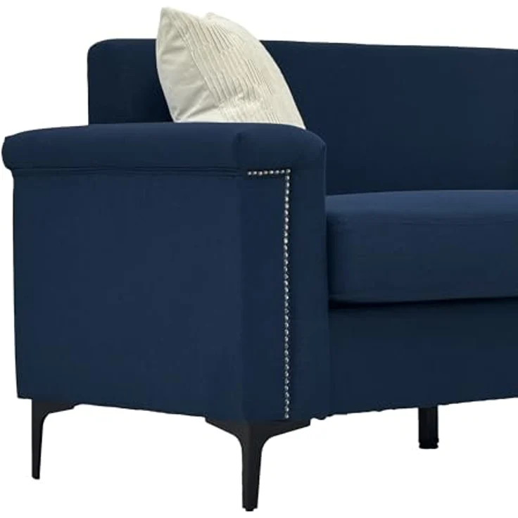 Ball & Cast 2 Sitzer Sofa mit Metallbeinen, Jugendsofa mit Klassischer Nietenverzierung, Elegant Skandinavischer Stil für Wohnzimmer, 172 x 81.5 x 73.5 cm (BxHxT), Blau – Bild 7
