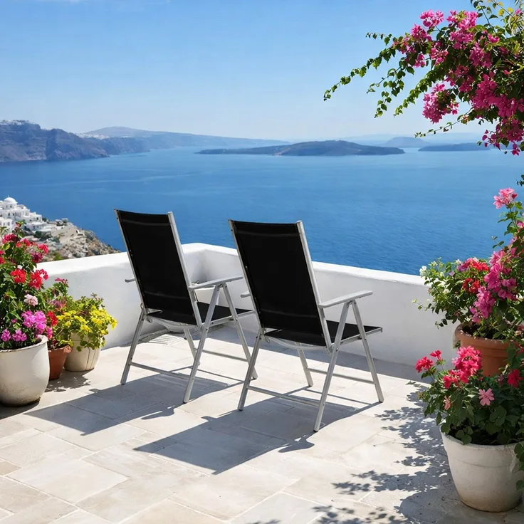 2 Stück Garten Klappstuhl Aluminium - Textilen Silbergrau/Schwarz