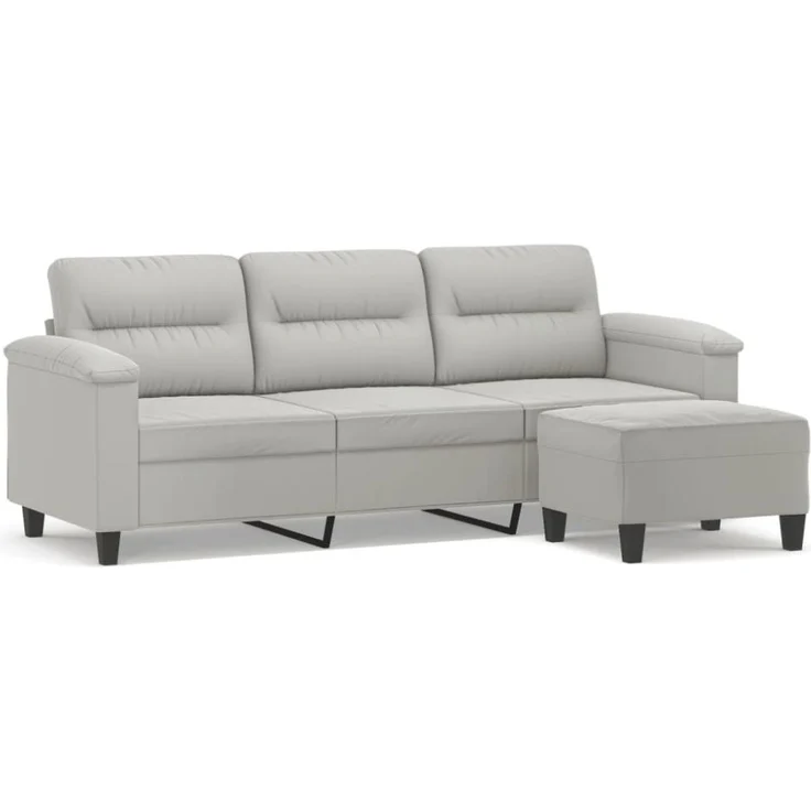 vidaXL 3-Sitzer-Sofa mit Hocker Hellgrau 180 cm Mikrofasergewebe 3201232 – Bild 4