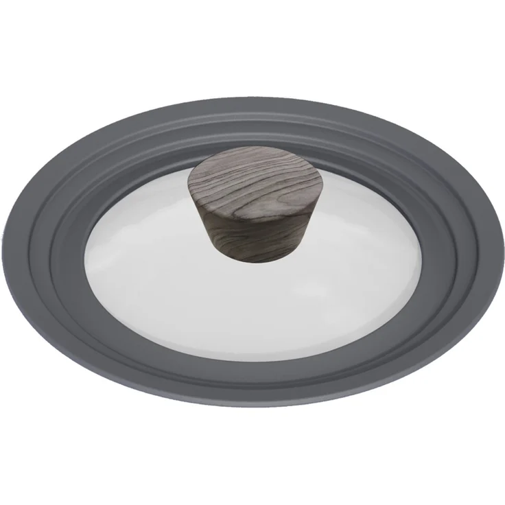 Topfdeckel aus Glas Universaldeckel ergonomischer Griff in Holzoptik für alle Herdarten 16-18-20 cm