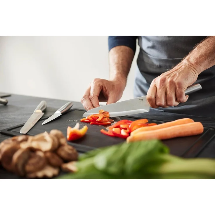 Fissler Santokumesser Essential, breite Klinge, Halbkropf, leicht gebogenes Klingenprofil, Kullen – Bild 3