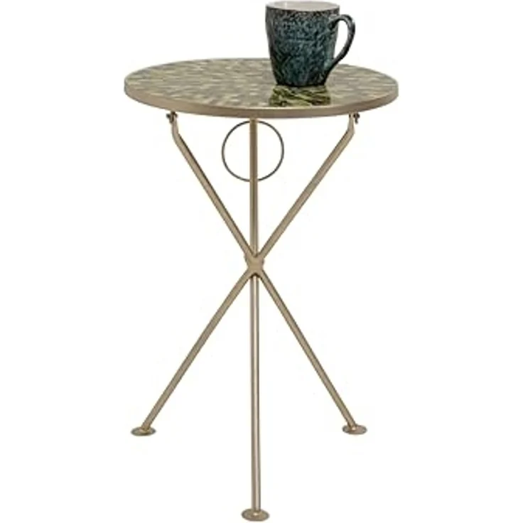 Kare Design Beistelltisch Clack Mosaic Oliv, olivgrün/Gold, rund, Durchmesser 35 cm, Couchtisch, Wohnzimmer, Nachttisch, Stahlgestell – Bild 3