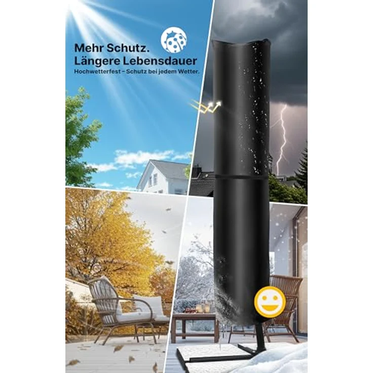 4smile Sonnenschirm Schutzhülle für 2 bis 5 m, 420D-Oxford-Stoff – Strapazierfähige Ampelschirm Schutzhülle, Wasserdicht, UV-beständig, Abdeckung für Garten & Außenbereich, Schwarz – Bild 3