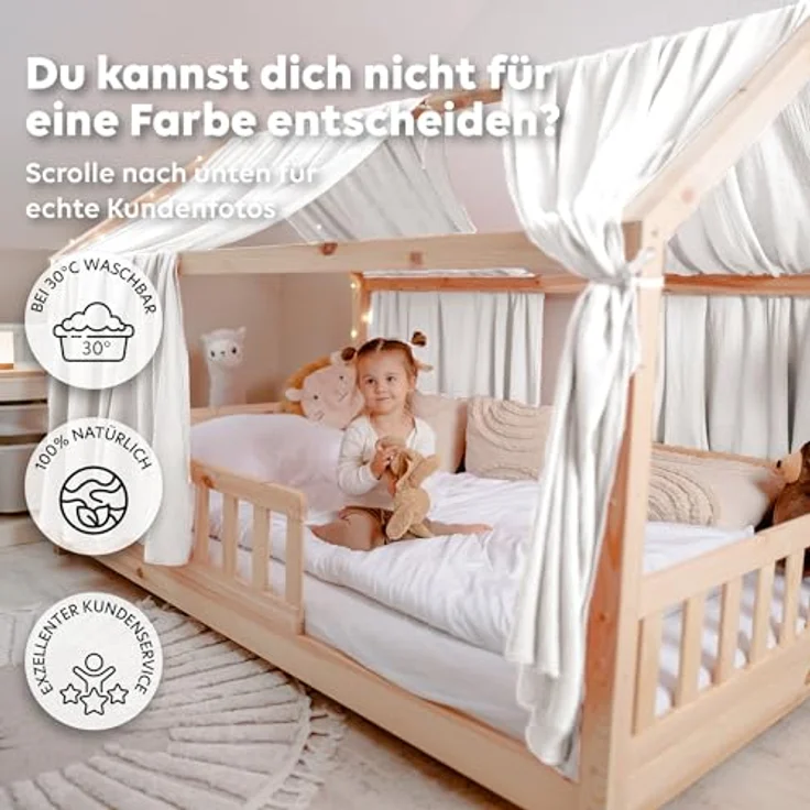 lilimaus Betthimmel Hausbetthimmel Baumwoll Musselin Betthimmel Kinder Hausbett 2er Set, Stilvolle Musselin-Deko für Kinderzimmer, ideal als Geschenkidee – Bild 6