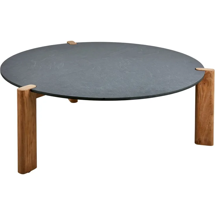 Gartencouchtisch Domino aus Teakholz, modern rund, anthrazit und natur, Ø 90 cm