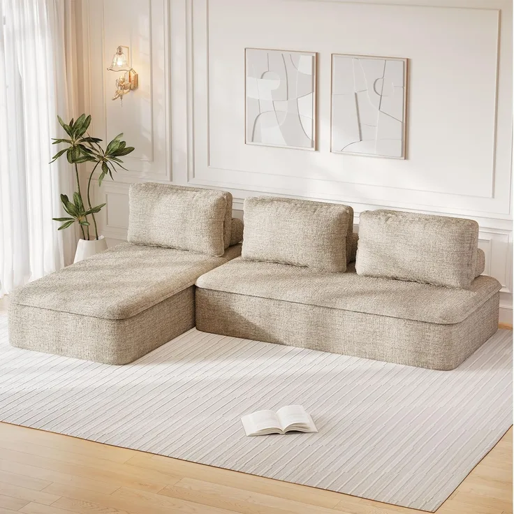 JUMMICO Modulares Sofa,Ecksofa, Keine Montage Erforderlich,300 cm Breit | Schlafsofa, vakuumverpackt, mit großer Chaiselongue Chenille‑Stoff Couch Kleines für Wohnung und Wohnzimmer