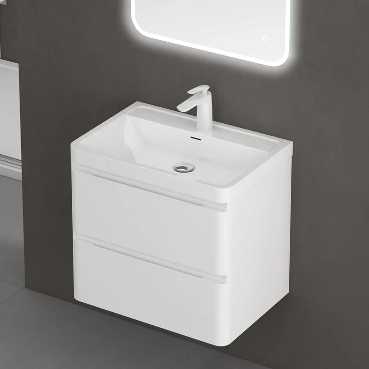 doporro Badmöbel-Set Mineraguss Waschbeckenunterschrank Badezimmer Soft-Close Lucca, Softclose-Funktion – Bild 3