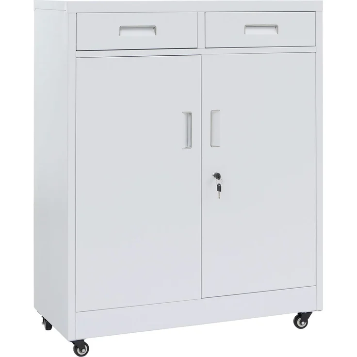 Aktenschrank HWC-O89, Stahlschrank Büroschrank, Rollen Türen Schubladen abschließbar Metall 116x90x40cm ~ weiß – Bild 5