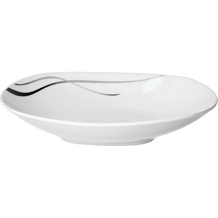 Van Well Suppenteller Silver Night, Menü-Teller tief, 450 ml, 215x215 mm, Porzellan, Linien-Dekor