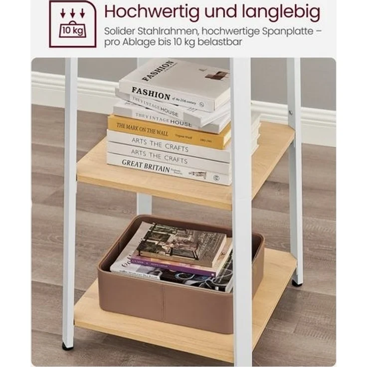 Vasagle Garderobenständer mit 3 Ablagen und Haken, Holz Natur/Weiß, 43 x 43 x 180 cm – Bild 5