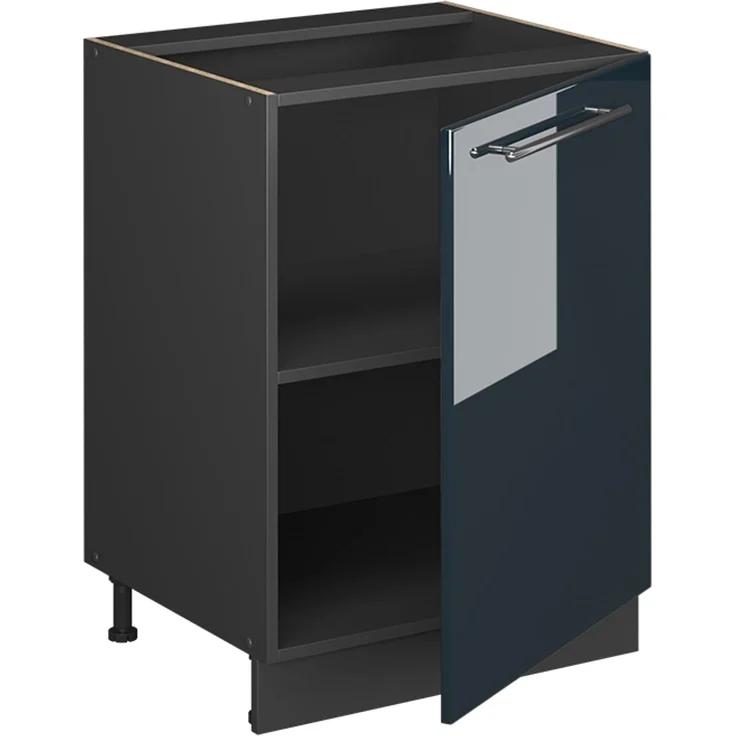 Küchenunterschrank Fame-Line Dunkelblau Hochglanz/Anthrazit 60 cm 1 Tür ohne Arbeitsplatte Vicco – Bild 6
