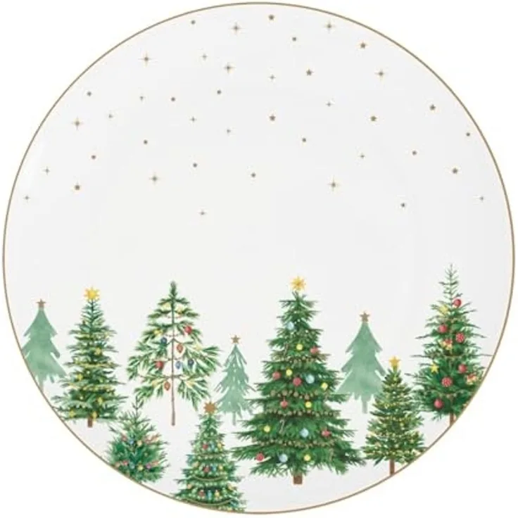 EasyLife Speiseteller Festive Trees, Handwäsche Empfohlen, Weiß, Motiv: Tannebäume