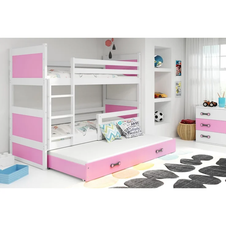BMS Etagenbett für Kinder Rico Weiß Rosa 3 Schlafplätze – Bild 2