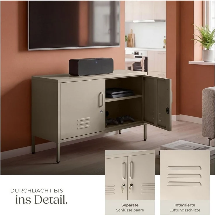 tectake Lowboard Sideboard, 2 Türen mit Magnetverschluss, einzeln abschließbar – Bild 3