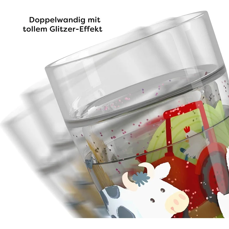 HABA Glitzerbecher Bauernhof – Kinderbecher mit funkelndem Glitzer-Effekt, perfekt für Wasser, Saft & Tee, Praktisch für kleine Hände – 2012447002 – Bild 4