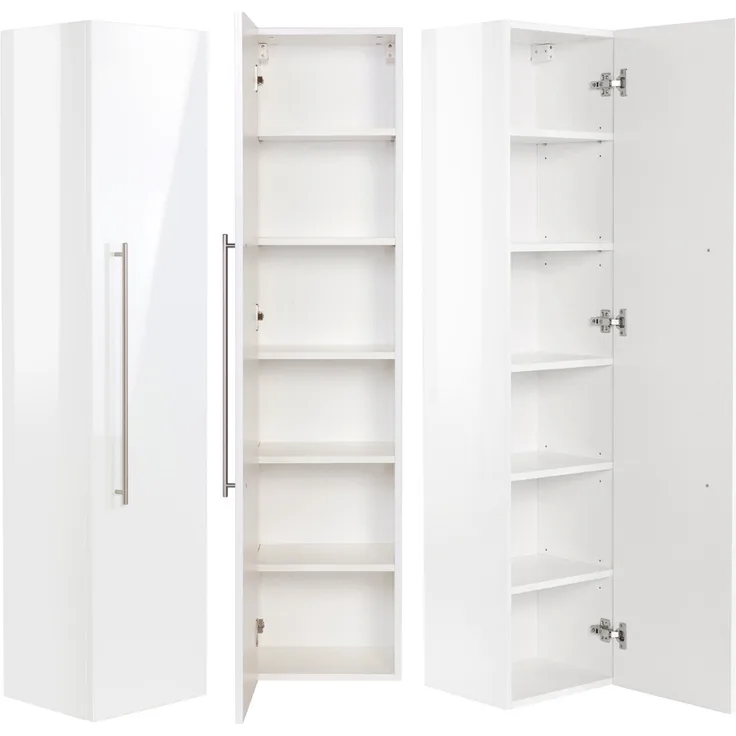 Badmöbel Hochschrank NEWLAND-02 weiß Hochglanz 6 Fächer, B x H x T ca.: 35 x 150 x 30 cm