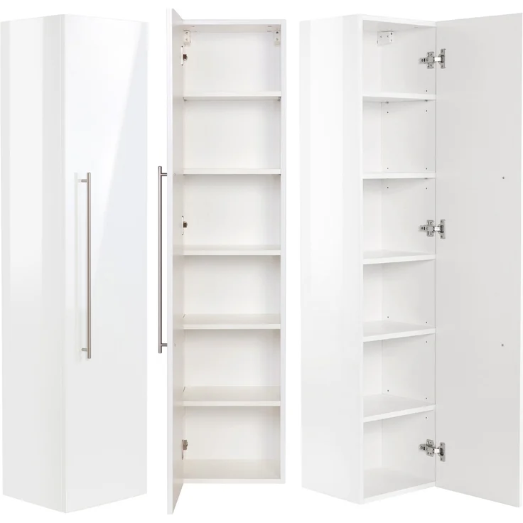 Badmöbel Hochschrank NEWLAND-02 weiß Hochglanz 6 Fächer, B x H x T ca.: 35 x 150 x 30 cm – Bild 1