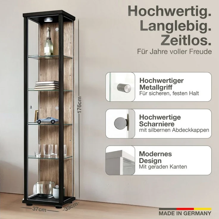 K-Möbel Glasvitrine C1014 (Glasvitrine (176x37x33 cm) mit 1 Glastür) Glasvitrine stehend – Bild 2