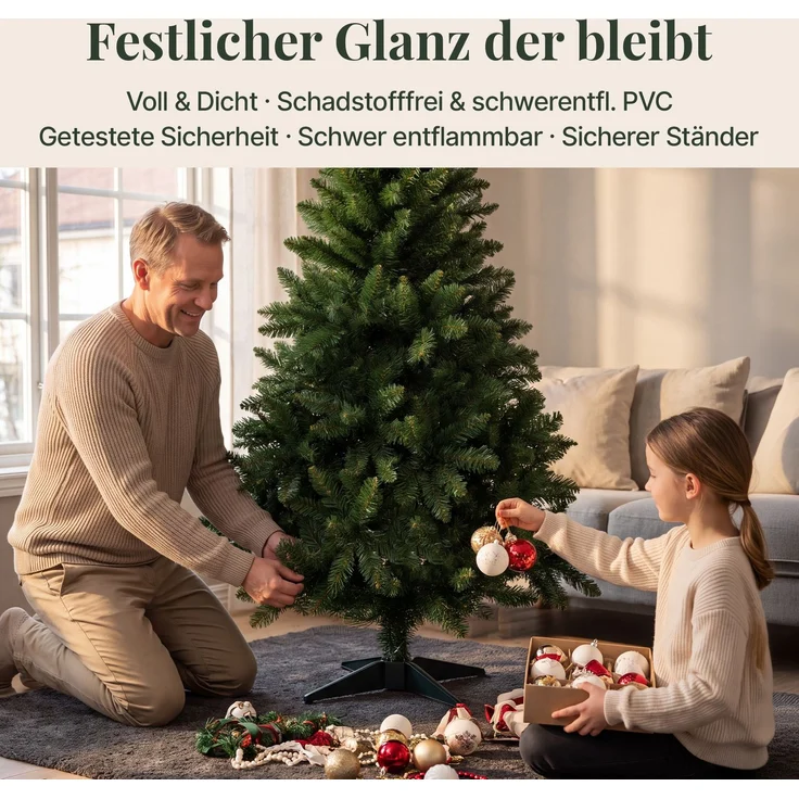 Aurelia Home Künstlicher Weihnachtsbaum 150 cm – PVC-Zweige, Kreuzständer – Bild 4