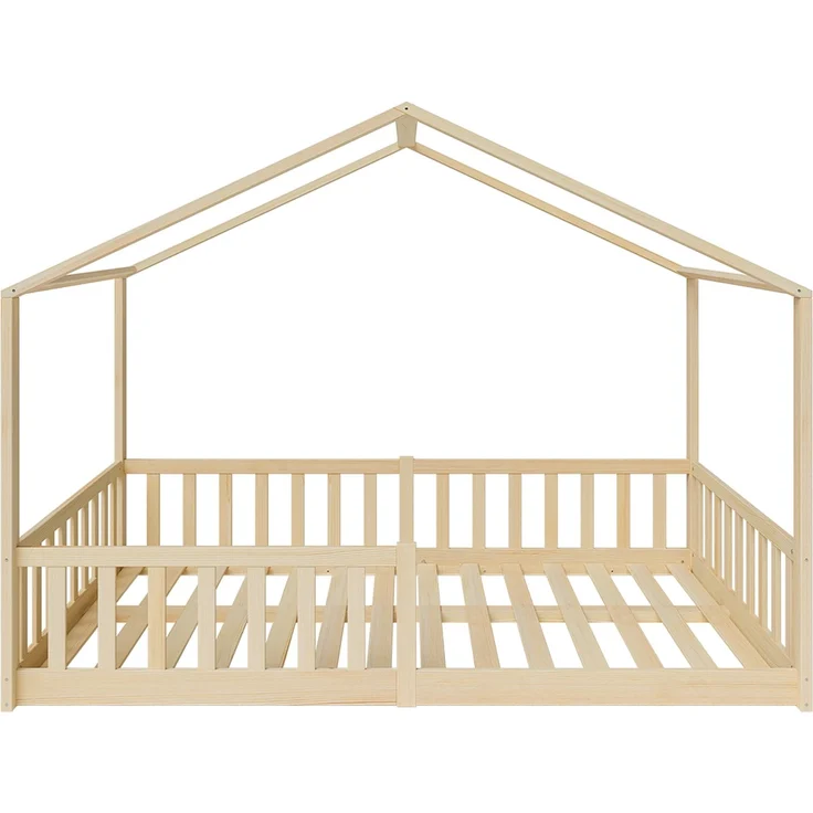 Bellabino 'Bia' Hausbett 120x200 cm, natur, Kiefer Massivholz, Bodenbett in Hausoptik, Montessori Kinderbett mit Rausfallschutz und Lattenrost – Bild 13