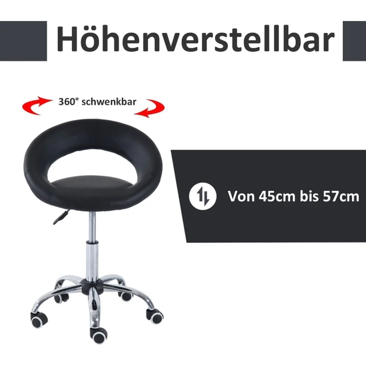 Faumrta Rollhocker Arbeitshocker Drehhocker Bürostuhl h?henverstellbar, PU+Metall, Schwarz, 50 x 54 x (66-78) cmFaux Leather50cm*54cm*78cmSchwarz – Bild 4