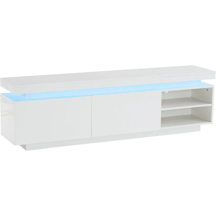 Merax Moderner Lowboard Hochglanz-TV-Schrank mit LED-Beleuchtung, TV-Board, TV-Kommode, geeignet für 75-Zoll-TVs,Tisch, universeller Gaming-Medienständer, Aufbewahrungsschrank und großer Stauraum, weiß – Bild 8