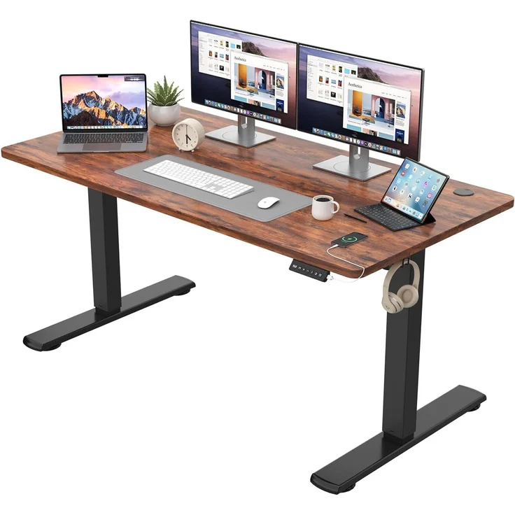 JUMMICO Schreibtisch elektrisch höhenverstellbar mit Memory-Funktion, Braun, 140x60 cm – Bild 1