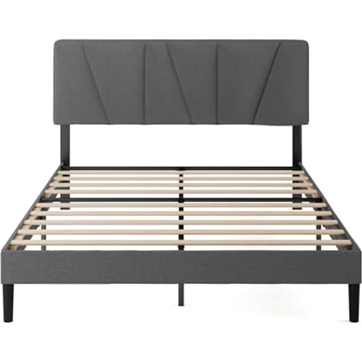 Zinus Maya Bett 140x200 cm - Höhe 30cm - Gepolstertes Bettgestell mit Kopfteil - Lattenrost aus Holz – Dunkelgrau – Bild 10