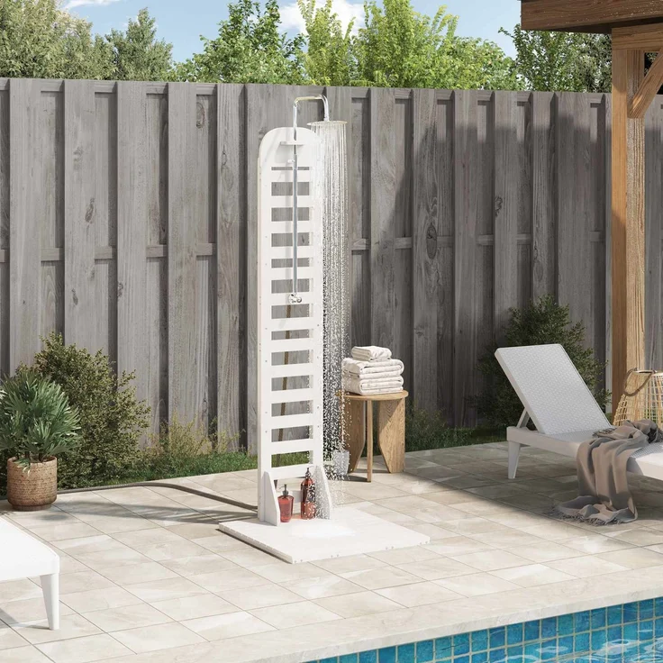 vidaXL Gartendusche 223 cm Massivholz Kiefer und Edelstahl Weiß 886329 – Bild 1