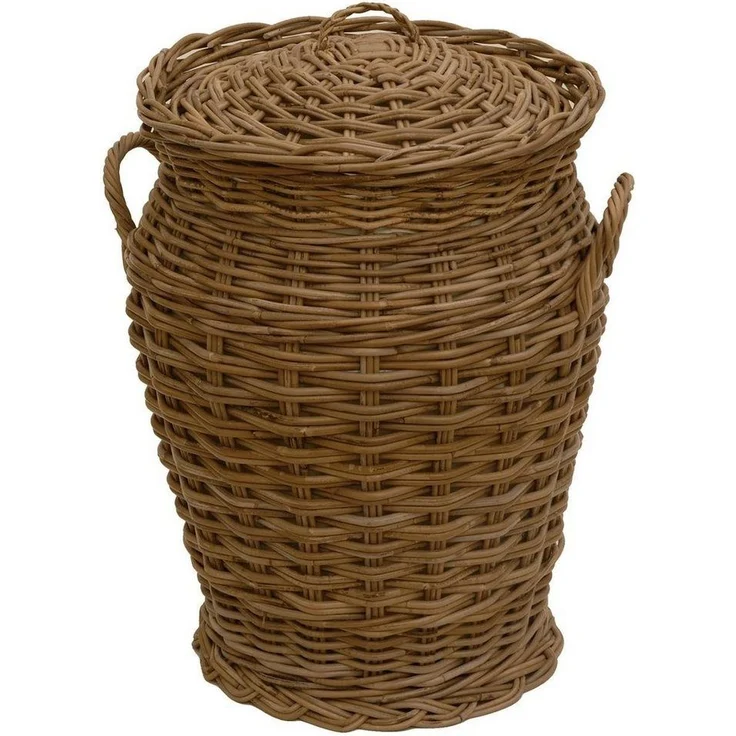 Krines Home Wäschetonne Wäschekorb Wäschetonne Wäschesammler Ø 50 cm aus echtem Rattan, rund mit Deckel und Inlett – Bild 5