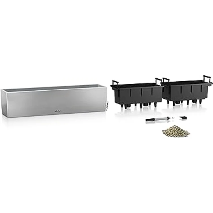 Lechuza Balconera Steel, Balkonkasten aus Edelstahl mit max. Außenlänge 80 cm, perlgrau, mit integriertem Bewässerungssystem – Bild 2