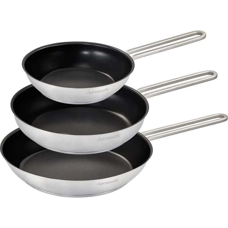 Hanseatic Pfannen-Set DAILY, Edelstahl 18/10 (Set, 3-tlg, 1x Pfanne Ø 20 cm, 24 cm und 28 cm), Bratpfannen mit Antihaftbeschichtung, für alle Herdarten, Induktion