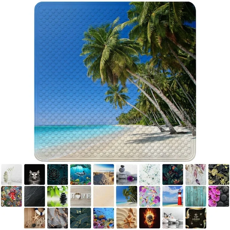 Sanilo Duschmatte, mit Motiv, rutschfest, waschbar, quadratisch, 230 extra starke Saugnäpfe, Kunststoff PVC, 53 x 53 cm, Karibik – Bild 1