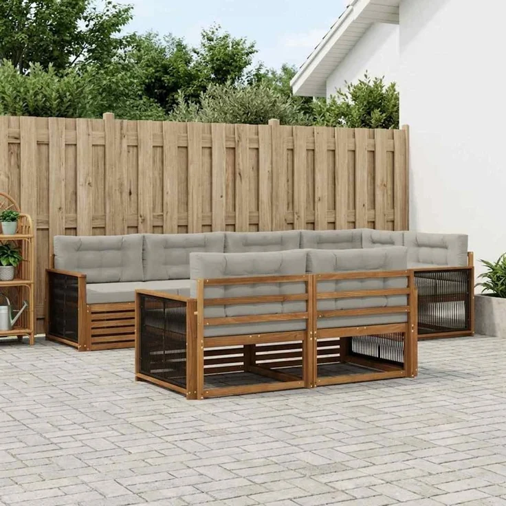 vidaXL Outdoor-Sofagarnitur 7 stk. 7-Sitzer Natur und Hellgrau 3383474 – Bild 1