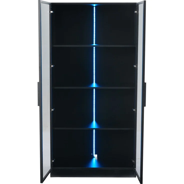 Vitrine aus schwarzer Spanplatte mit Glastüren und App-gesteuerter LED-Beleuchtung,H 160 x T 160 x B 40 cm – Bild 9