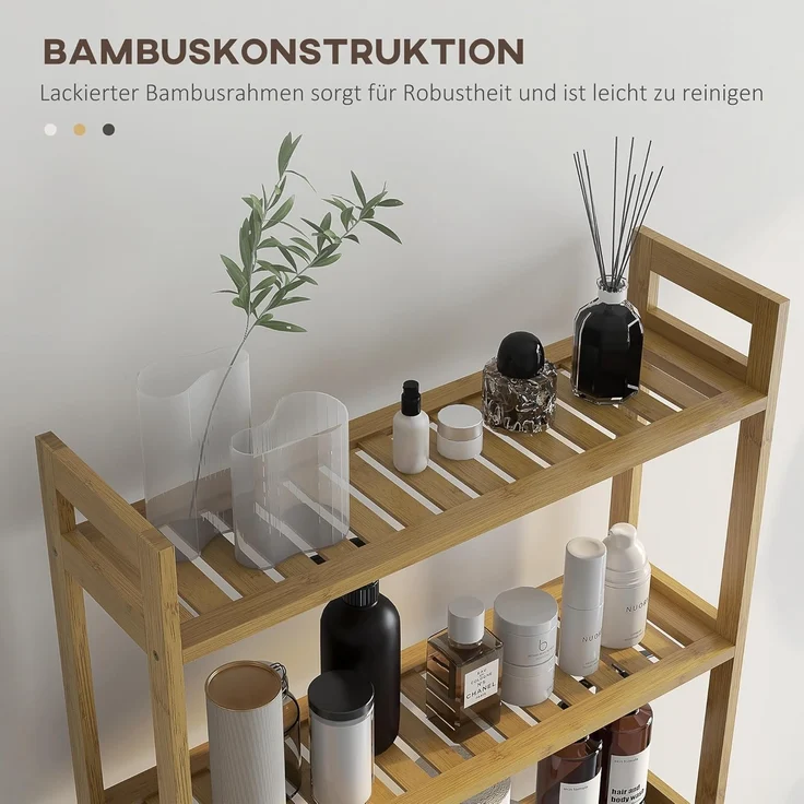 Kleankin Badregal Toilettenregal 3-stöckiges Badezimmerregal, Standregal mit Kippschutz, Aufbewahrungsregal 1-tlg, für Badezimmer, Bambus, Natur, 68 x 20 x 165 cm – Bild 6