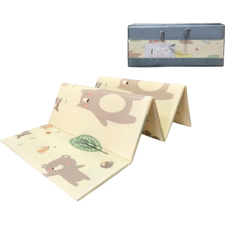 Mamabrum Baby Krabbel Matte Baby Teppich Spielmatte, 195 x 176 x 1. 0 cm, ungiftig Bodenmatte Verdickte vergrößerte Schaumstoffmatte Faltbare Wasserdicht rutschfest Tragbar, Teddybär und Pferde