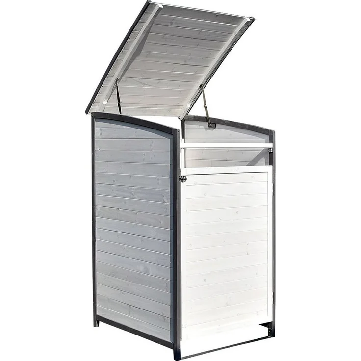 Mülltonnenbox Doppelbox Mülltonnenverkleidung Einzelbox Wei GrauMülltonne 240L Gartenbox Anbaubox Holz Anbau Deckel Grau Weiß Zinkdach – Bild 2