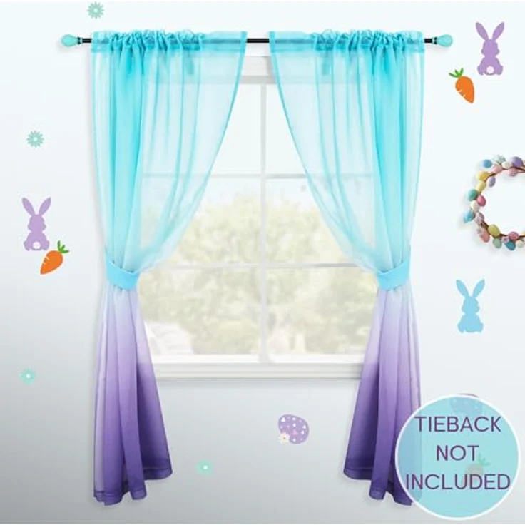 KOUFALL Violette Vorhänge für Schlafzimmer, Mädchenzimmer, Meerjungfrauen-Ombré-Optik, durchscheinende Kindervorhänge für Kinderzimmer, Baby, 2-teiliges Set, helles Lavendel und Blaugrün, 213 cm lang – Bild 3